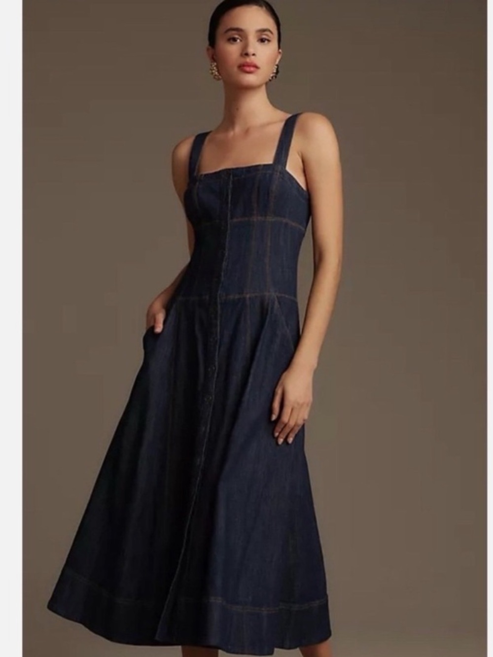 NWT Anthropologie Maeve Button Front blue Denim Maxi Corse Dress 6 Chore dress - Picture 1 of 11